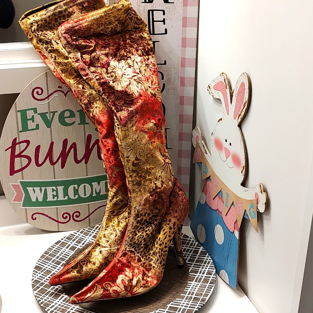 🥰EUC Hype Brand Ladie's James Over the Knee Velvet Stiletto Boots, Like New, 10